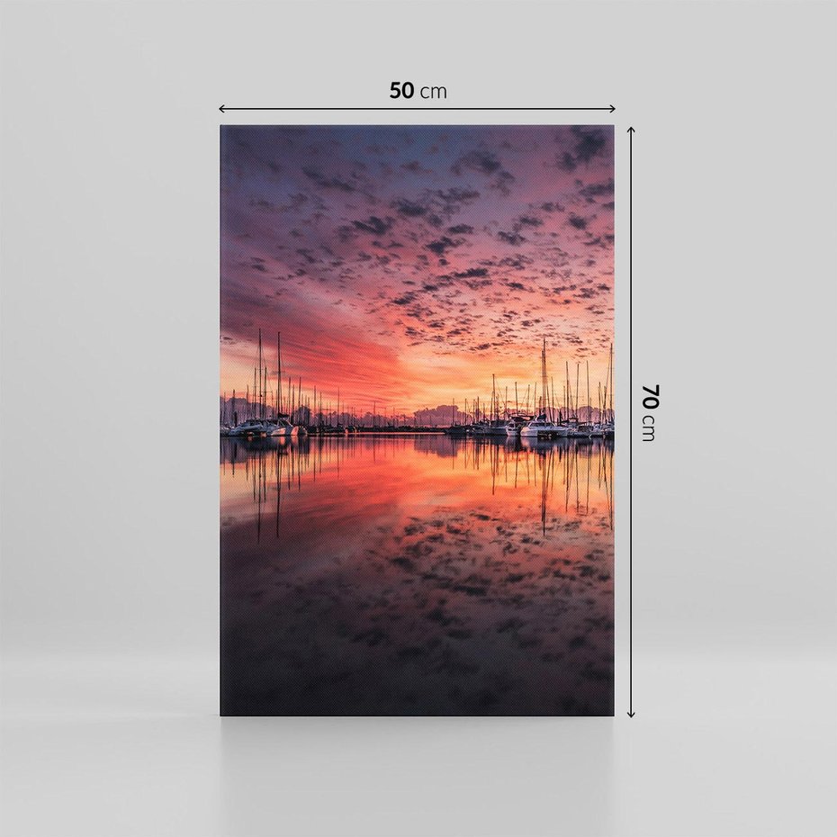 Obraz na płótnie 50x70 - Morze, fale i skały - zachód słońca,