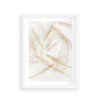 Plakat w ramie 50x70 - Pampas w Stylu Boho: Kompozycja Natury - suche trawy, pampas - rama biała