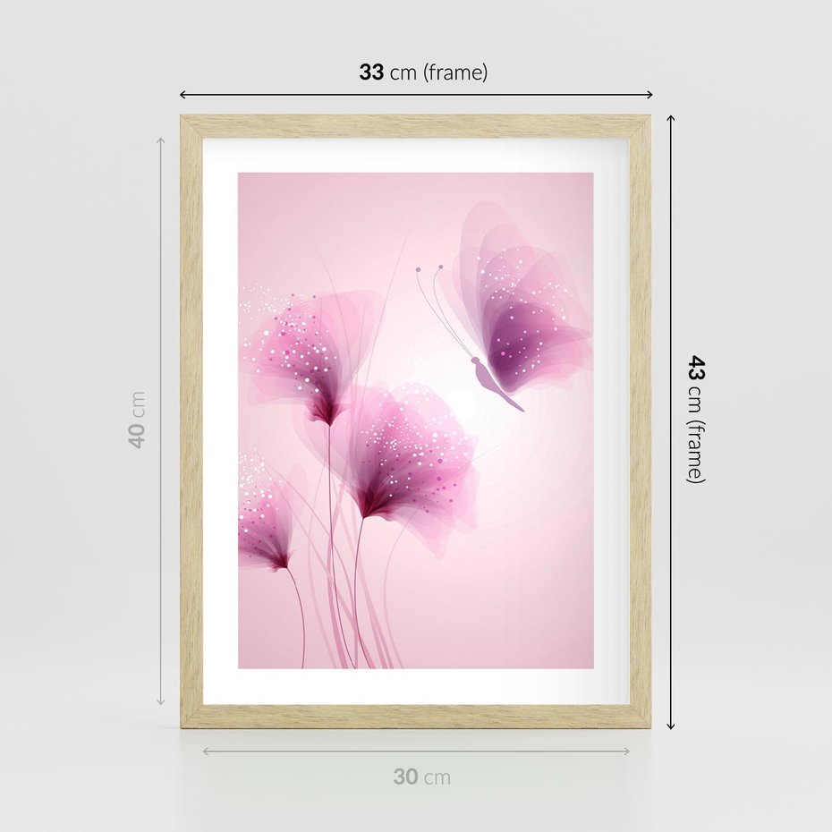 Plakat w ramie 30x40 - Akwarelowe Kwiaty w Pastelach - kwiaty, akwarelowe - rama drewno