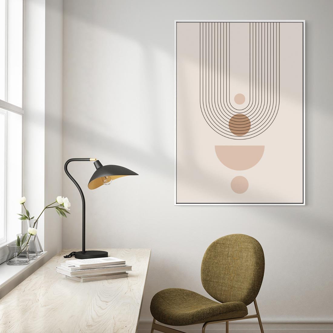 Obraz w ramie 80x120 - Strukturalne Kształty Postępu - boho plakat, minimalizm - rama biała