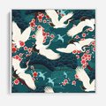 Obraz w ramie 50x50 - Żurawie Wachlarze - orientalne japońskie żurawie, grafika - rama biała
