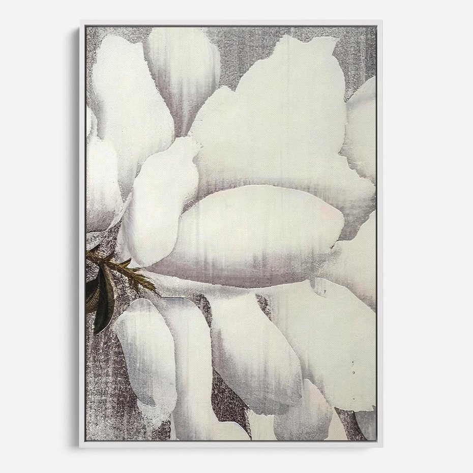 Obraz w ramie 80x120 - Tekstura Kwiatu - białe kwiaty, duży kwiat - rama biała