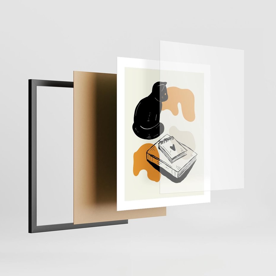 Plakat w ramie 40x50 - Nowoczesny Kot - grafika, kot - rama czarna