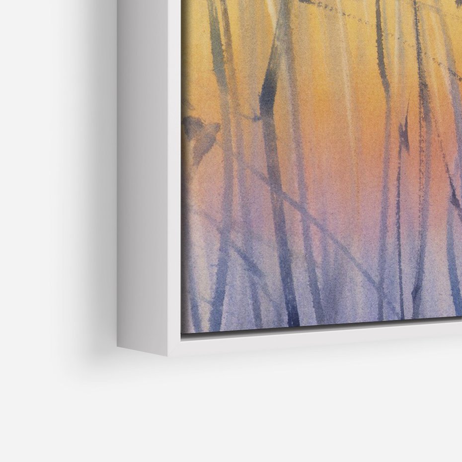 Obraz w ramie 70x100 - Mistyka Poranka nad Szuwaram - wschód słońca w szuwarach, trawy - rama biała