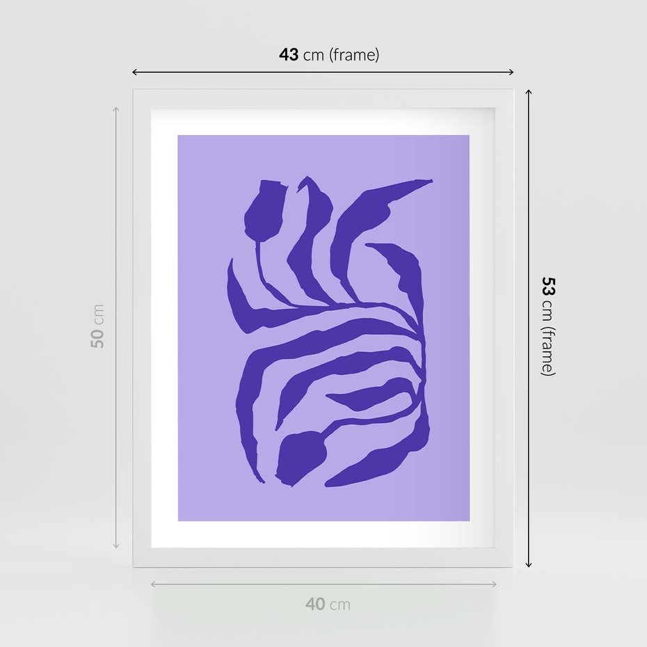 Plakat w ramie 40x50 - Boho Sztuka Wolności - kwiaty, energetyczne fioletowe tło - rama biała