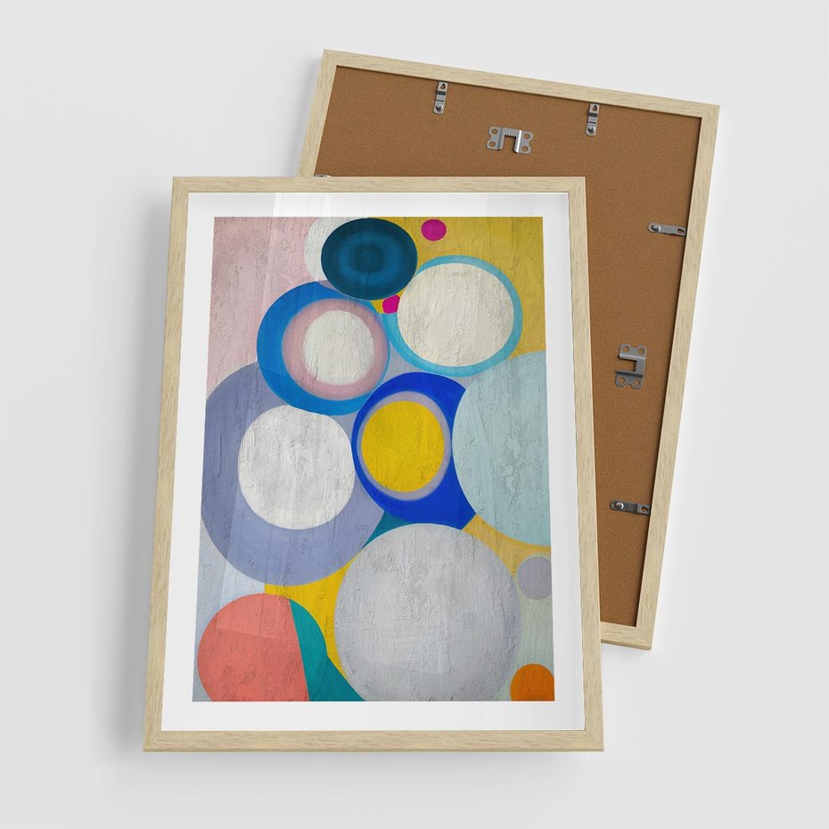 Plakat w ramie 50x70 - Rozkwitająca Symfonia Serca - abstrakcyjne geometryczne kształty, olejny obraz - rama drewno