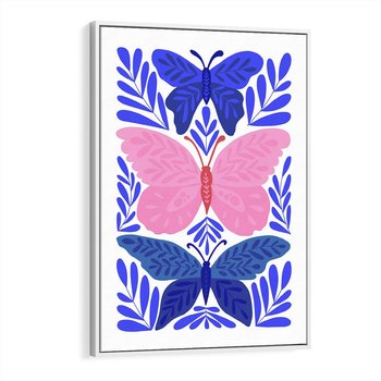 Obraz w ramie 80x120 - Delikatna Symfonia Natury - motyle, rośliny - rama biała