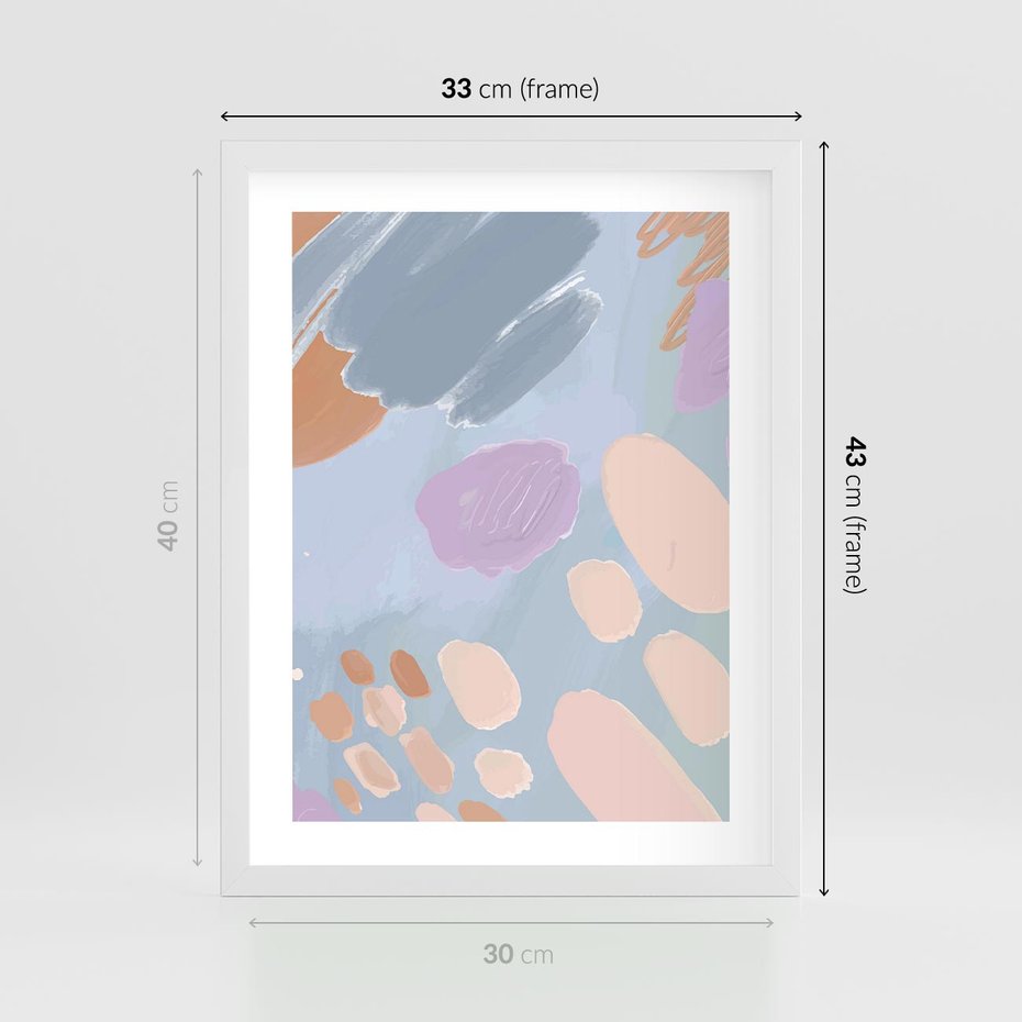 Plakat w ramie 30x40 - Migocące Pastelowe Spektrum - abstrakcyjne akwarelowe plamy, pastele - rama biała