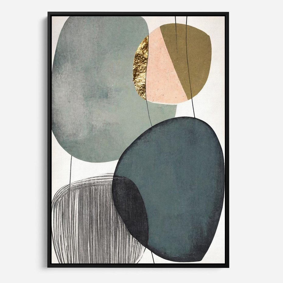 Obraz w ramie 70x100 - Przenikające Formy Duszy - abstrakcyjny obraz, geometryczne obłe formy - rama czarna