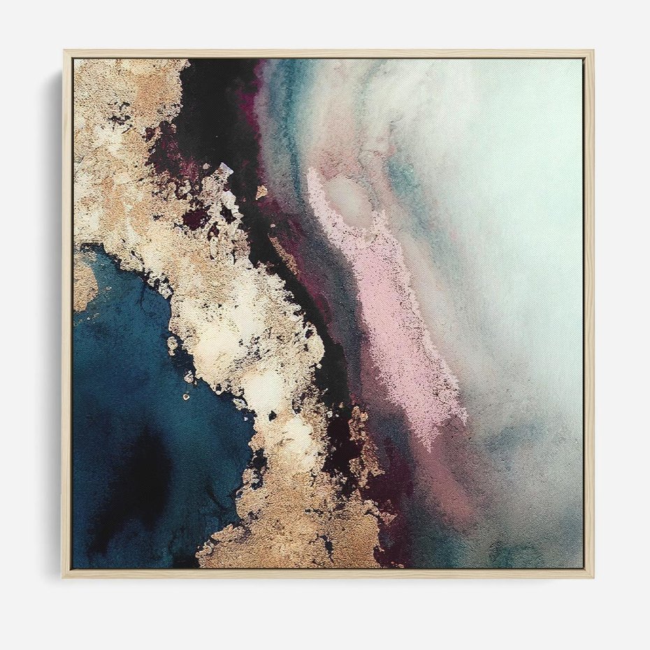 Obraz w ramie 50x50 - Elegancki Impuls - abstrakcyjne plamy, rozlana farba - rama drewno