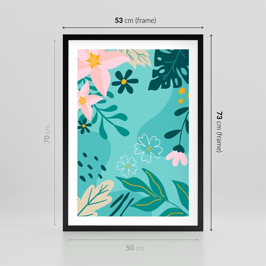 Plakat w ramie 50x70 - Rozkwitające Widoki - pastelowa kompozycja, kwiaty - rama czarna
