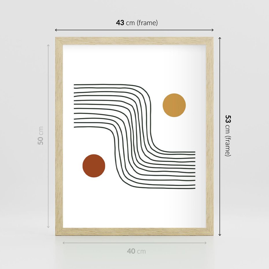Plakat w ramie 40x50 - Kontury Harmonii - nieregularne linie, koła - rama drewno