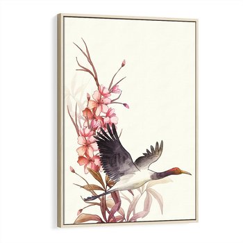 Obraz w ramie 70x100 - Szept Japonii - japońska sztuka, ptak - rama drewno