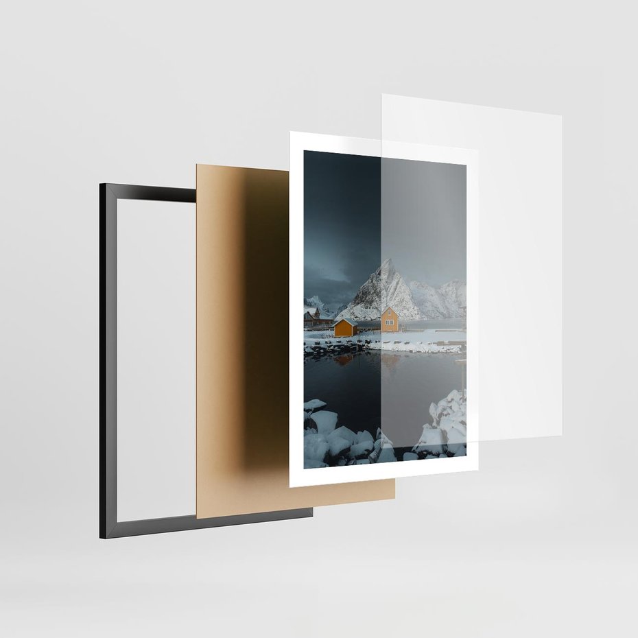 Plakat w ramie 50x70 - Minimalizm i Urok Natury - skandynawskie, domki - rama czarna