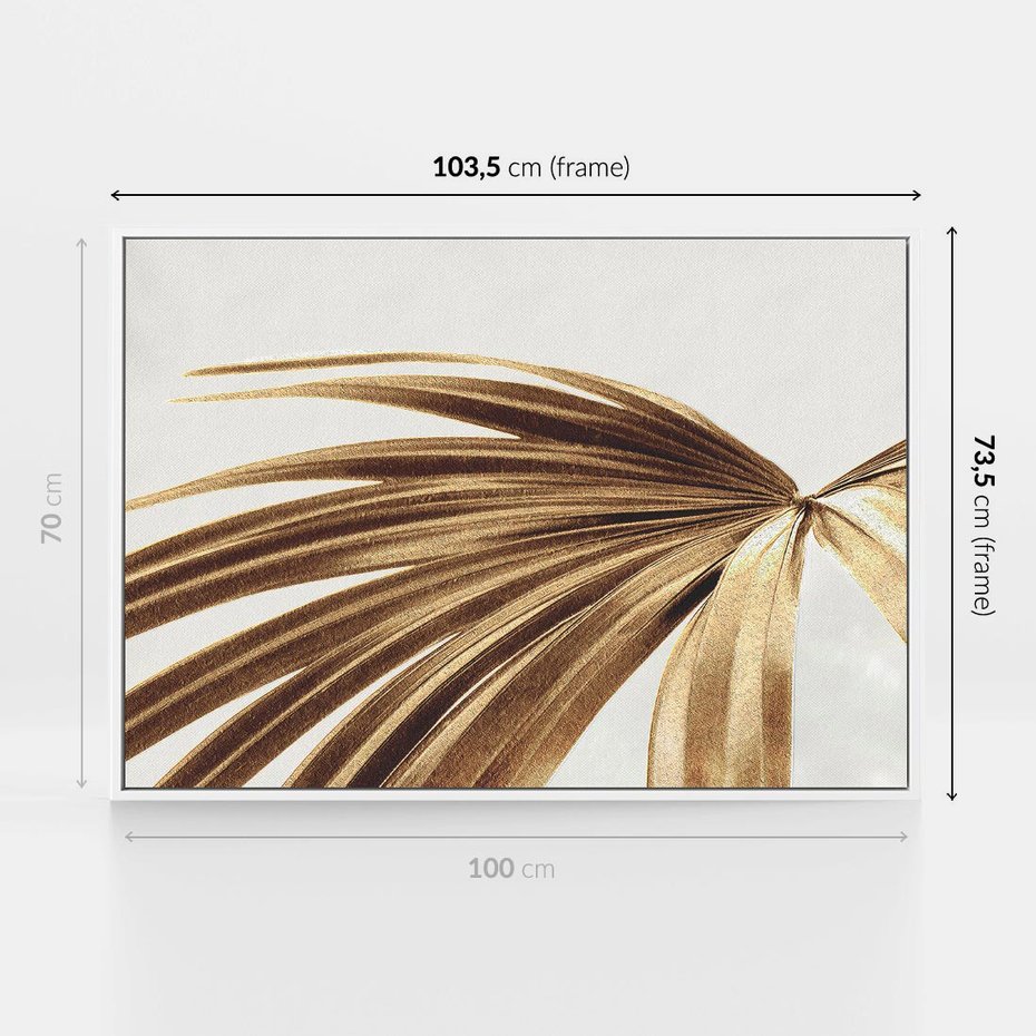 Obraz w ramie 100x70 - Egzotyczny Blask - złote, liście - rama biała