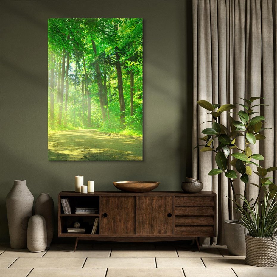 Obraz na płótnie 50x70 - Urok lasu na drodze - las, drzewa