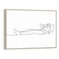 Obraz w ramie 70x50 - Postać na Łóżku - one line art, szkic - rama drewno