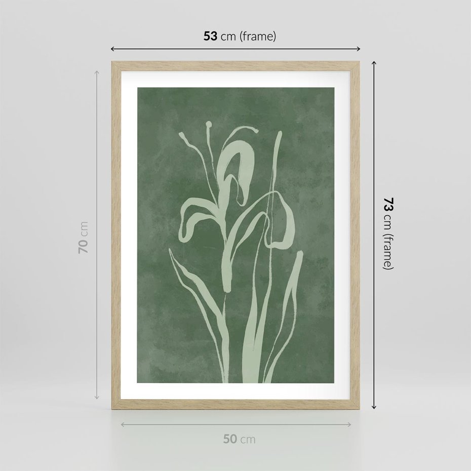 Plakat w ramie 50x70 - Zielony Oddech - zielona abstrakcja, zgaszona zieleń - rama drewno