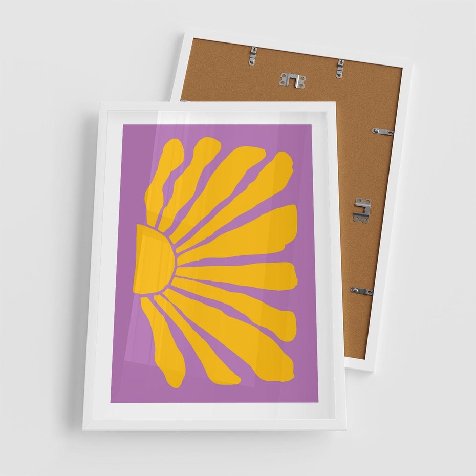 Plakat w ramie 50x70 - Podróżne Kontury - abstrakcyjny plakat, intensywne różowe tło - rama biała