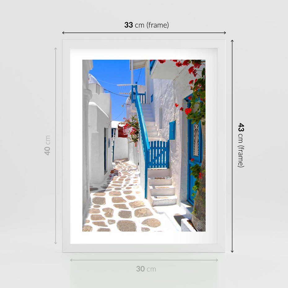 Plakat w ramie 30x40 - Santorini: urok Grecji - Santorini, Grecja - rama biała
