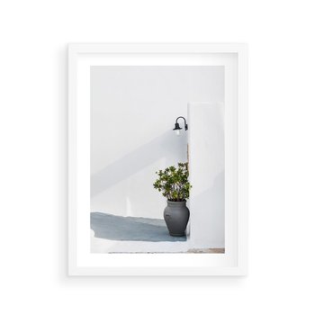 Plakat w ramie 30x40 - Błękitne wybrzeże - Santorini, Grecja - rama biała