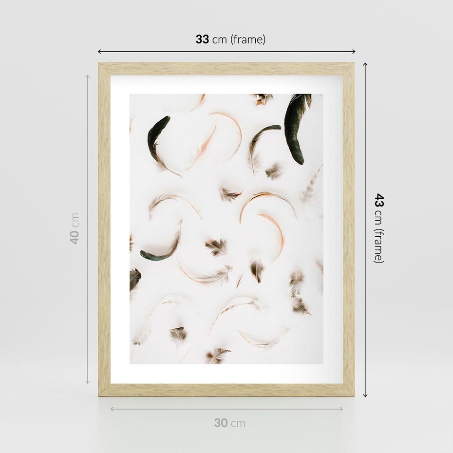 Plakat w ramie 30x40 - Kompozycja z Piór - pióra, kompozycja - rama drewno