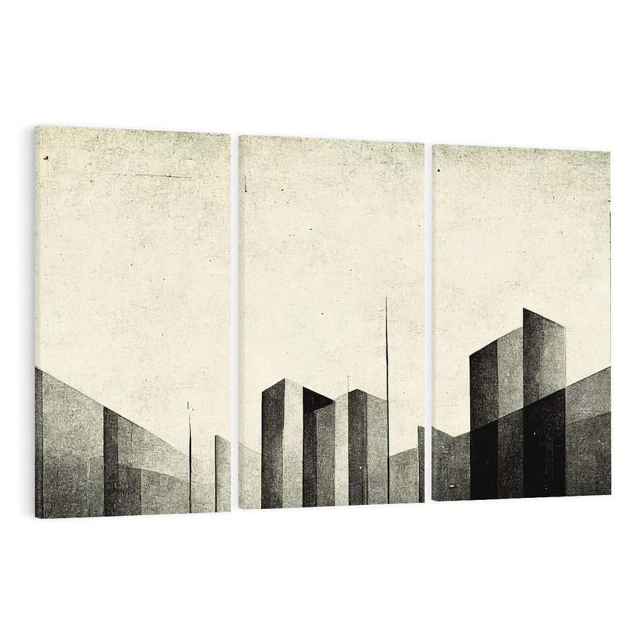 Obraz na płótnie 120x80 - Mroczne Wieżowce - postarzana grafika, perspektywa budynków wieżowców