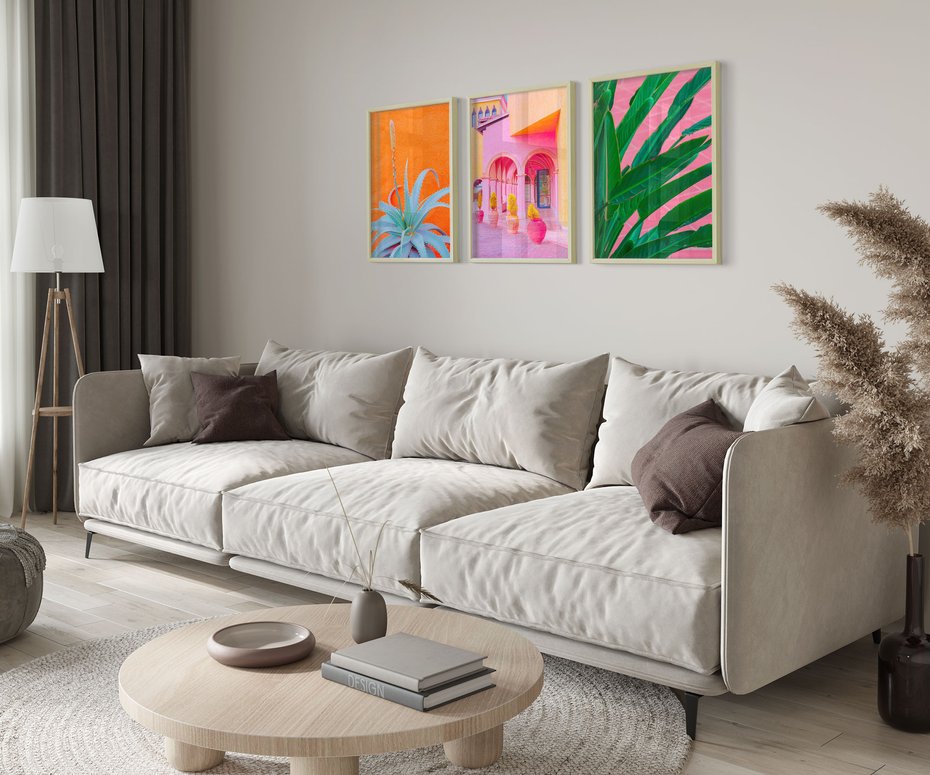 Zestaw obrazy w ramie 40x50 galeria - Liście, rośliny, energetyczne, neony - rama drewno