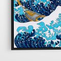 Obraz w ramie 70x50 - Wzburzone Morze - wielka fala w kaganawie, Hokusai - rama czarna