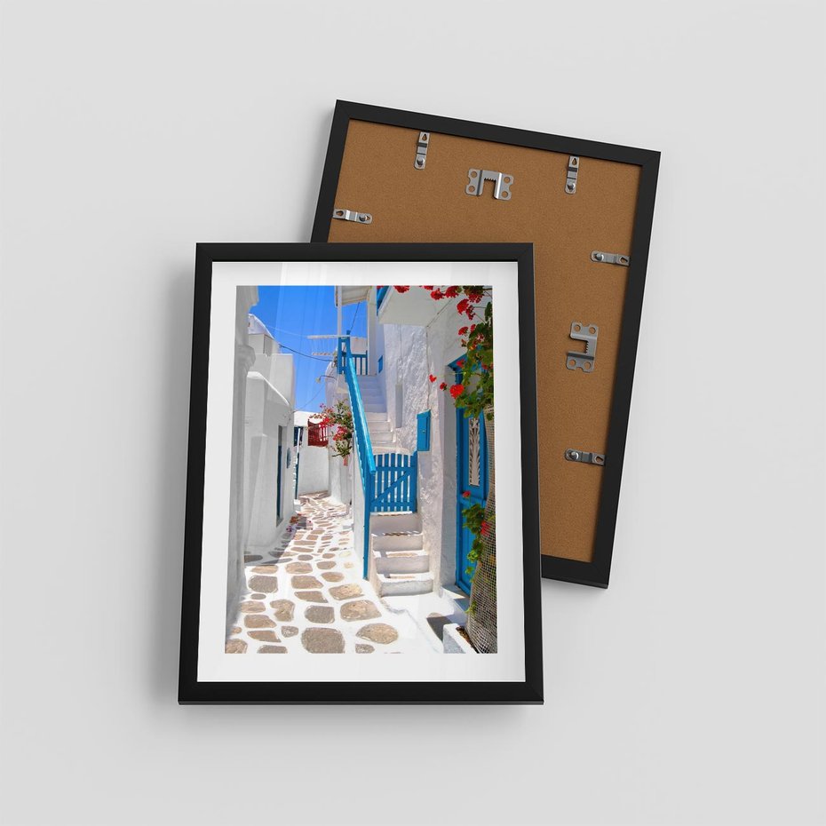 Plakat w ramie 30x40 - Santorini: urok Grecji - Santorini, Grecja - rama czarna