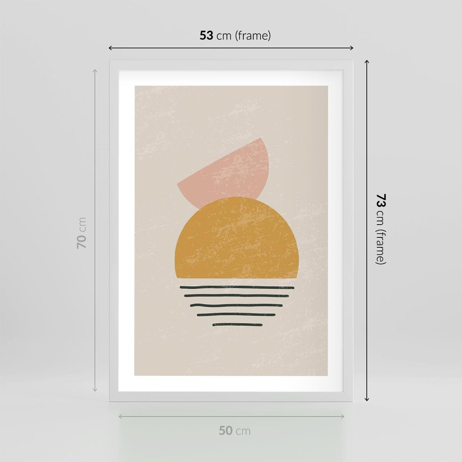 Plakat w ramie 50x70 - Krótka Forma - abstrakcyjna sztuka, boho kształty - rama biała
