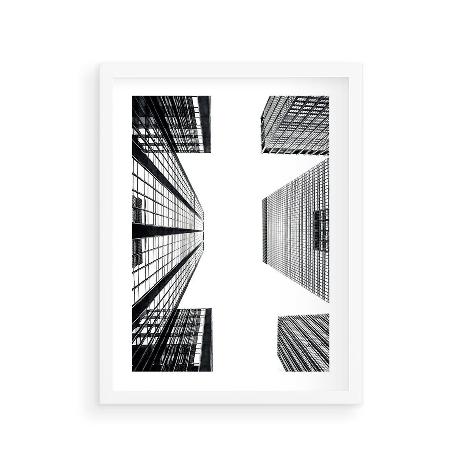 Plakat w ramie 30x40 - Architektoniczna Symetria - architektura, wysoki wieżowiec - rama biała