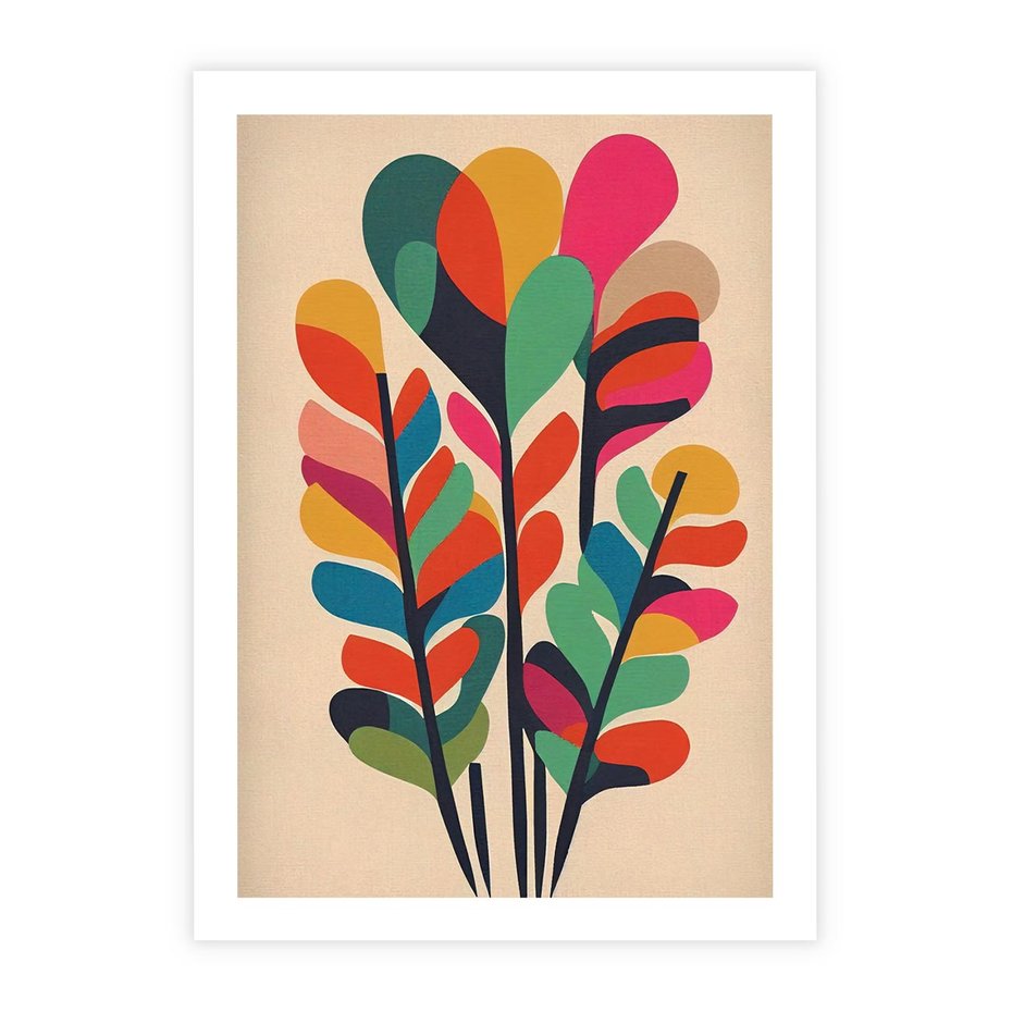 Plakat bez ramy 50x70 - Symfonia Wzrokowych Impresji - abstrakcyjny kolorowy tęczowy obraz, inspiracje roślinne