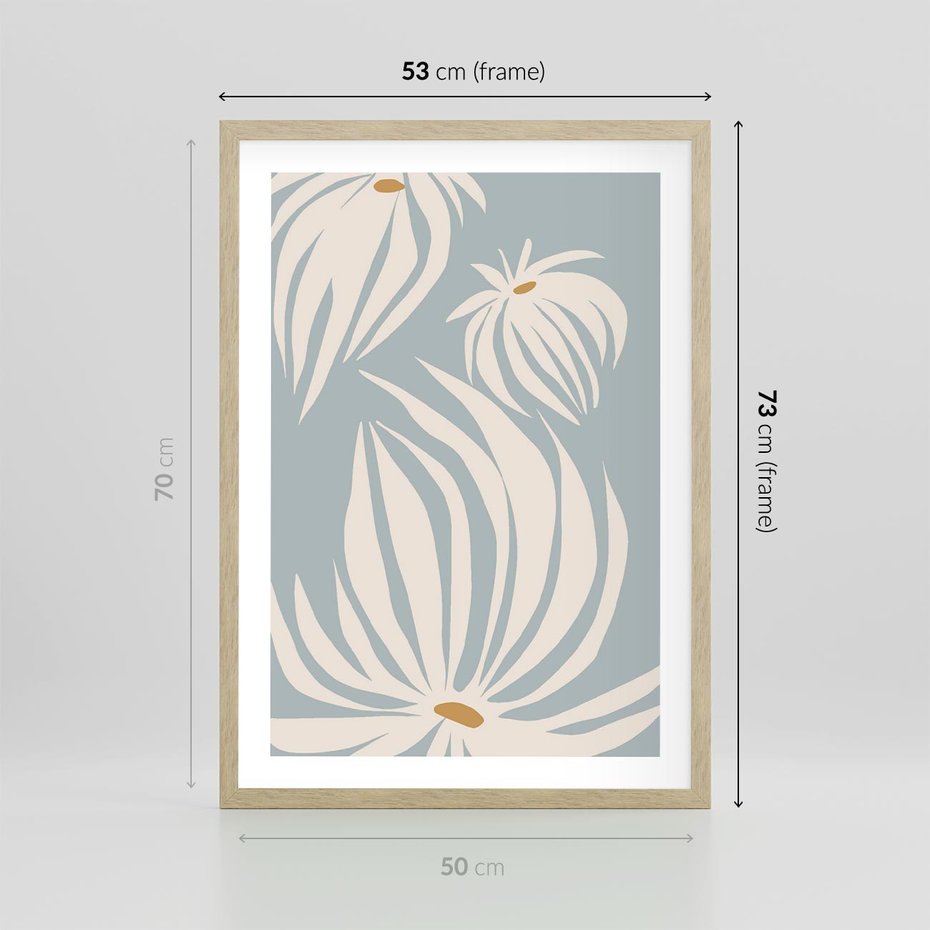 Plakat w ramie 50x70 - Kwiatowe Kształty - kwiaty, nowoczesne i minimalistyczne - rama drewno