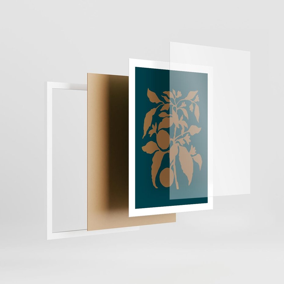 Plakat w ramie 50x70 - Boho Ekspresja Emocji - abstrakcyjna boho grafika, ciemne zielone tłó - rama biała