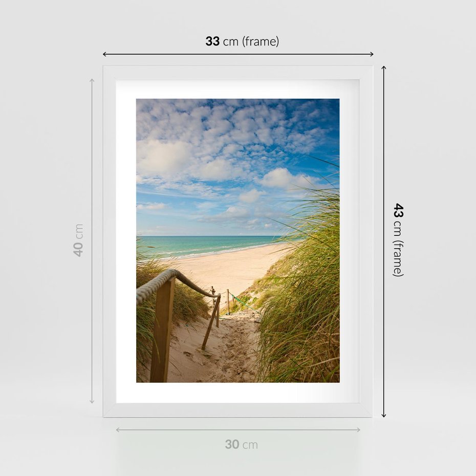 Plakat w ramie 30x40 - Spokojna plaża nad Bałtykiem - plaża, Bałtyk - rama biała