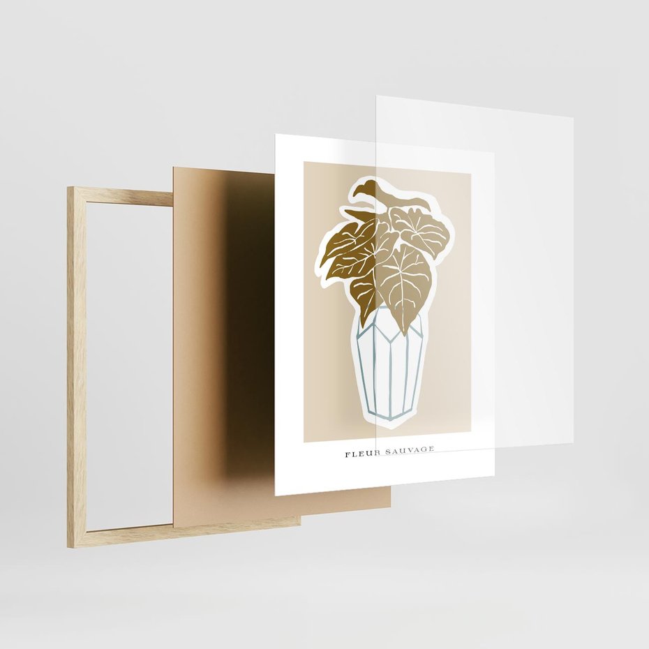 Plakat w ramie 40x50 - Rytmy Nowych Wizji - abstrakcyjne liście, tropikalne w wazonie - rama drewno