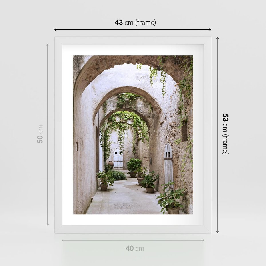 Plakat w ramie 40x50 - Urokliwa Zaułek - klimatyczna, uliczka - rama biała