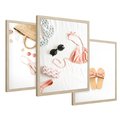 Zestaw obrazy w ramie 40x50 galeria - Wakacje, klapki, torba, moda - rama drewno
