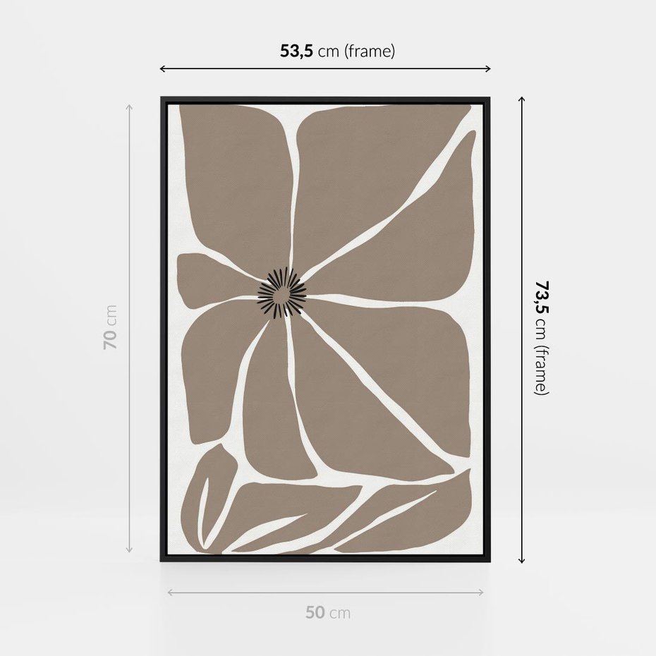 Obraz w ramie 50x70 - Złudne Zmysły - abstrakcyjny kwiat, beże i brązy - rama czarna