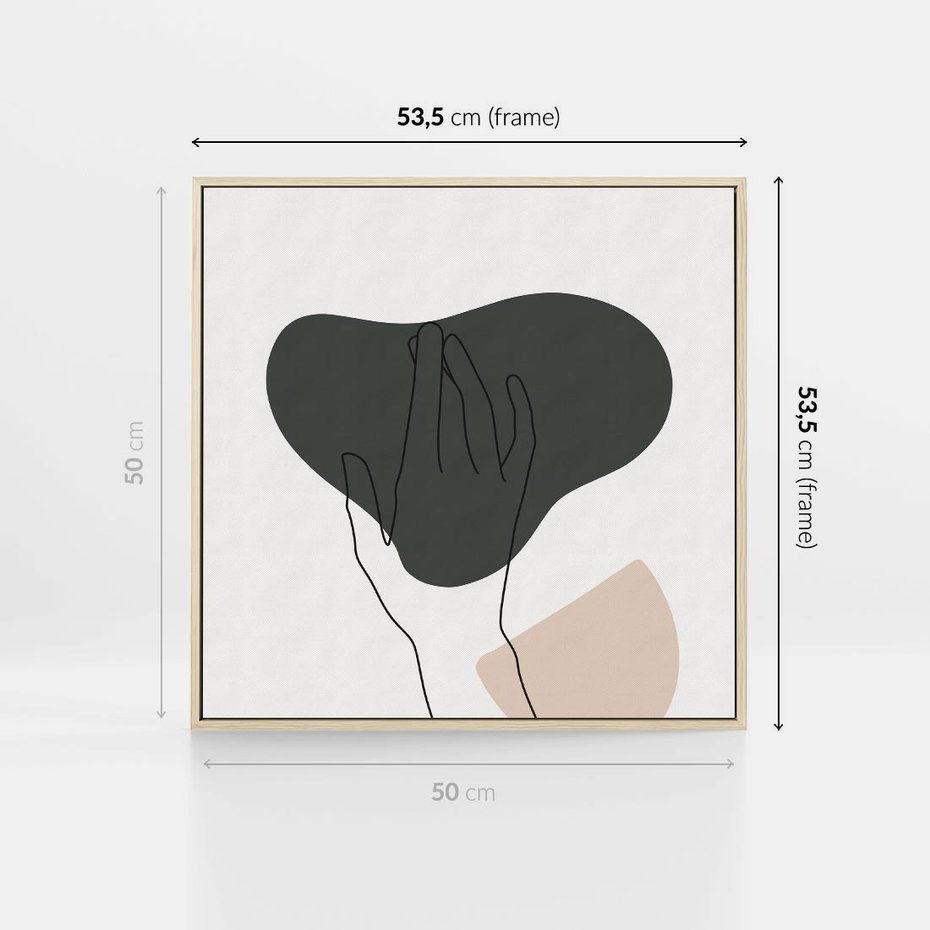 Obraz w ramie 50x50 - Bezczasowe Echo - szkic jedną linią, one line - rama drewno