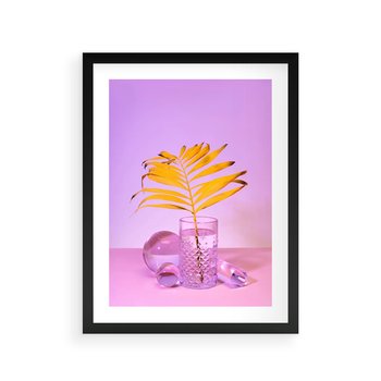 Plakat w ramie 30x40 - Minimalizm i Urok Natury - liście, pastele - rama czarna