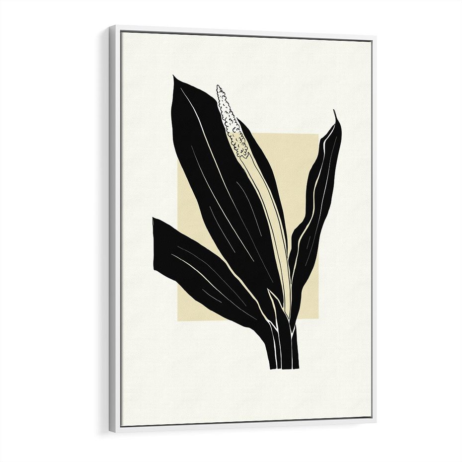 Obraz w ramie 80x120 - Harmonia liści - minimalistyczny obraz, szkic - rama biała