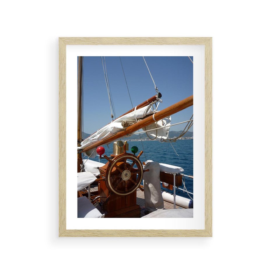Plakat w ramie 30x40 - Podróż Morska - statek, ster - rama drewno