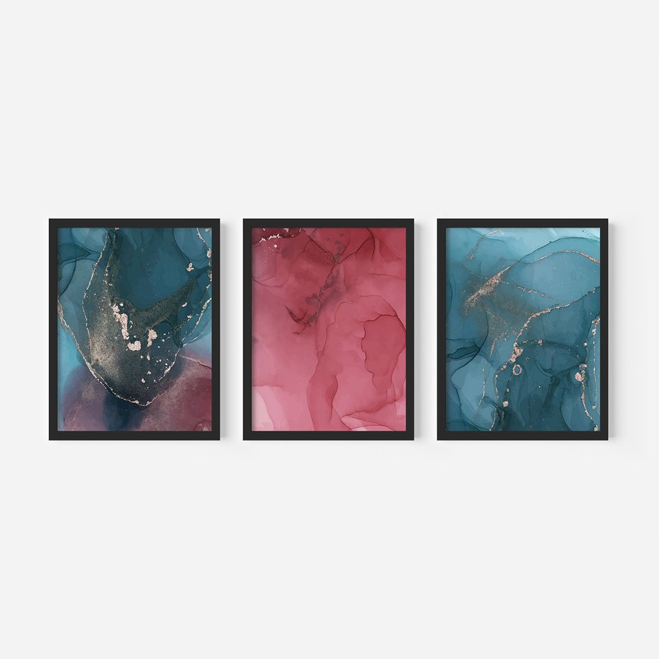 Zestaw obrazy w ramie 30x40 galeria - Marmurowe, złoto, abstrakcja - rama czarna