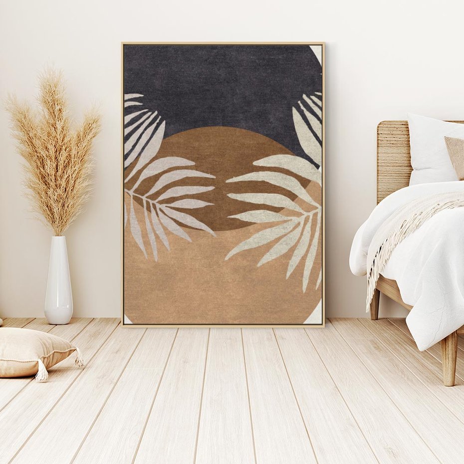 Obraz w ramie 80x120 - Kompozycje ukrytych myśli - symetria, dwa koła po środku - rama drewno