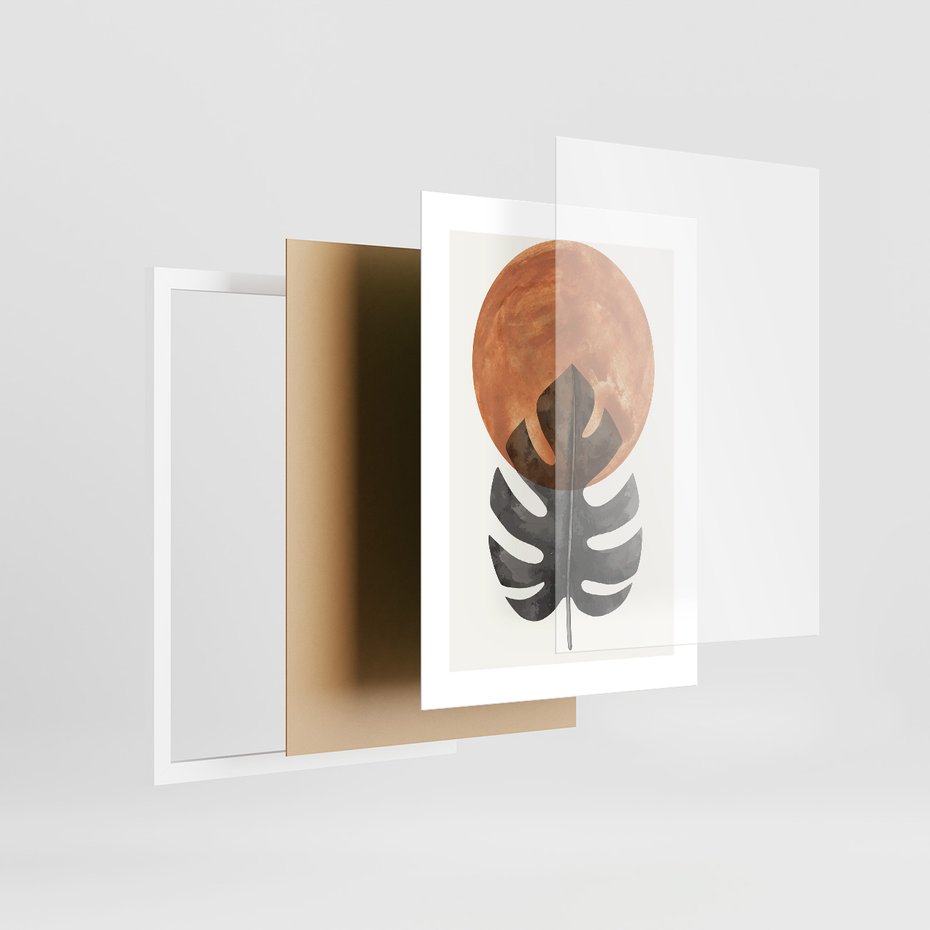 Zestaw obrazy w ramie 50x70 galeria - Monstera, boho, linie, minimalizm - rama biała