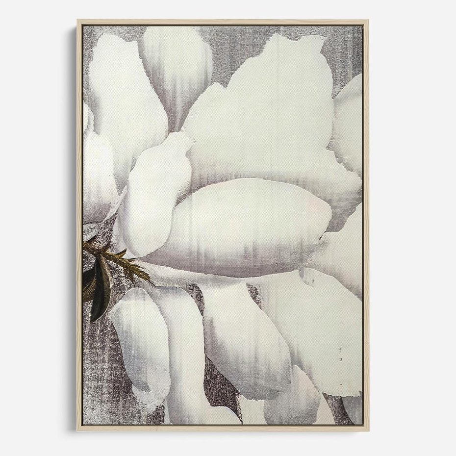 Obraz w ramie 80x120 - Tekstura Kwiatu - białe kwiaty, duży kwiat - rama drewno