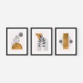 Zestaw obrazy w ramie 30x40 galeria - Złoto, liście, geometria - rama czarna