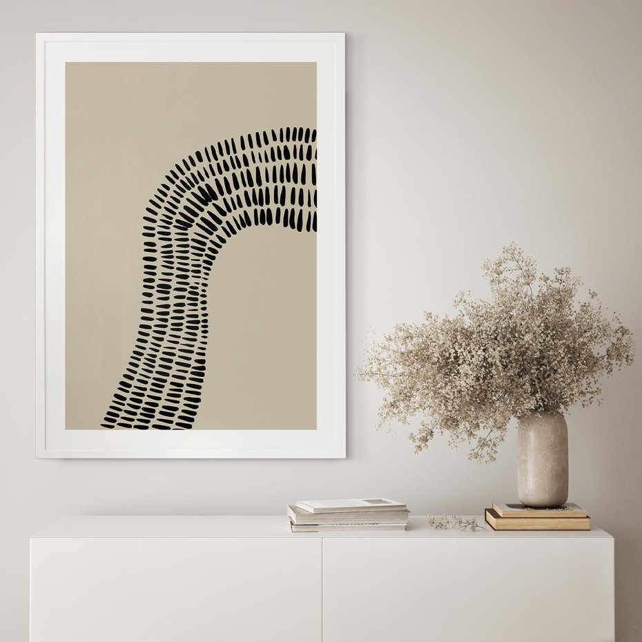 Plakat bez ramy 21x30 - Migotliwa Innowacyjna Ekspresja - boho plakat, czarne kropki kreski